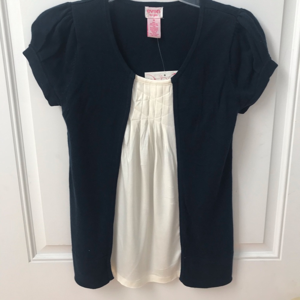 Girls 14 navy with white knit top